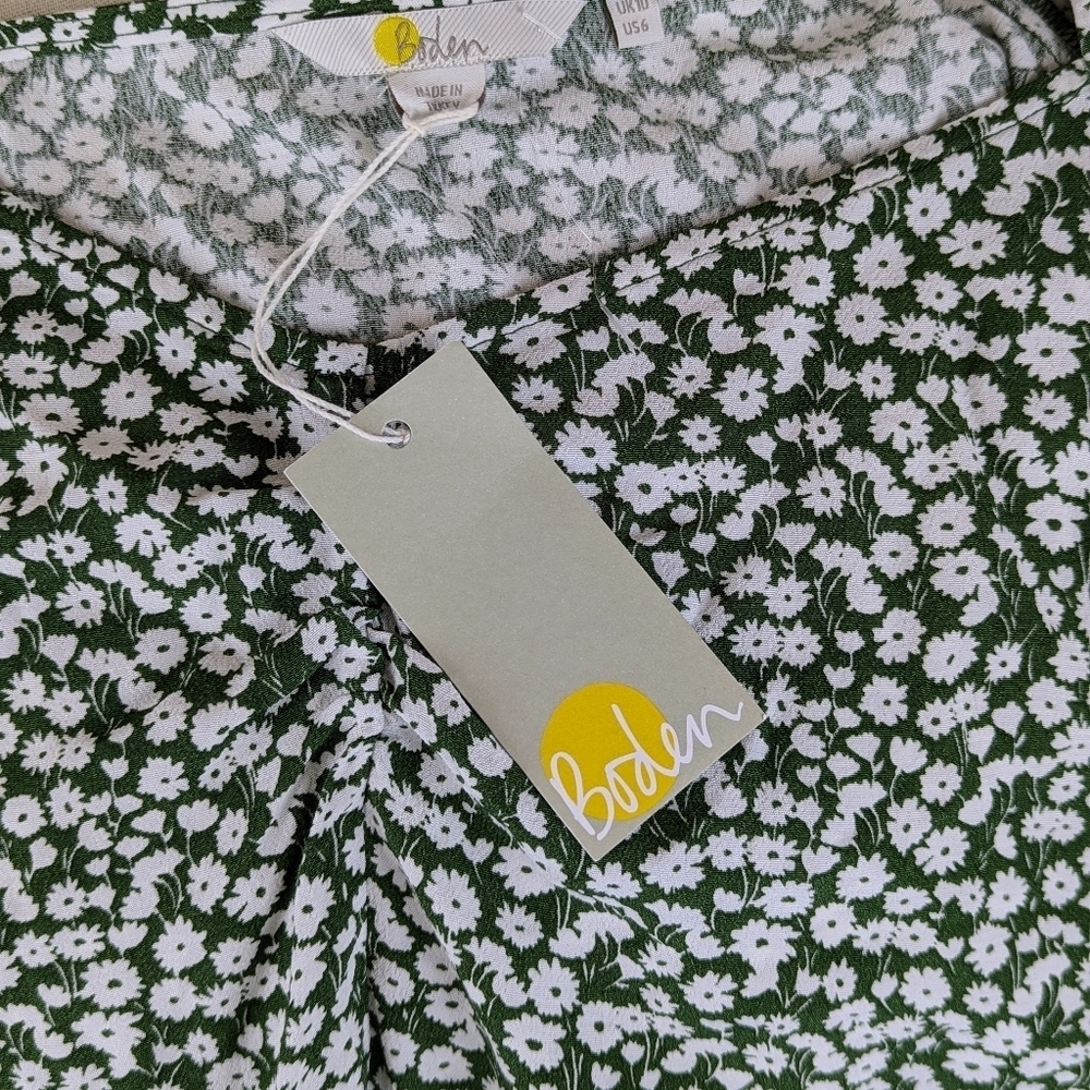 Boden Top Sweetheart Neckline Long Blouson Sleeve Tulip Sprig Print Green 6 NWT - Picture 14 of 14